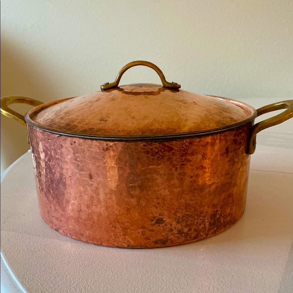 Demmex Vintage Copper Pot with Brass Handles